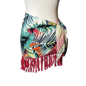 🌴SHADE & SHORE TROPICAL FRINGE SIDE-TIE SARONG COVER-UP ONE SIZE GUC￼